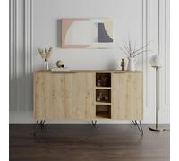 Decortie Clara Sideboard Cabinet Modern Storage Shelves Hairpin Legs 142cm - Oak