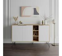 Decortie Clara Sideboard Cabinet Modern Storage Shelves Hairpin Legs 142cm - Oak White