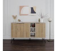 Decortie Sideboard Cabinet 142Cm Particleboard Storage Shelves With Metal Legs, Sandstone, Oak, Multi