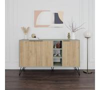 Decortie Clara Sideboard Console Cabinet Modern Storage Shelves Hairpin Legs Ash Green, Oak 142Cm