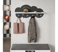 Decortie Cloudy Wall-Mounted Metal Hanger White Shelf With 6 Metal Hooks Welcome Cloud Shape Functional Storage Hanger Entryway
