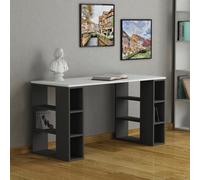 Decortie Colmar Modern Desk Computer Desk Office Desk With Integrated 6-Shelf Bookshelf Storage White Anthracite Grey 140Cm Width