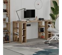 Decortie Colmar Modern Desk With Integrated 6-Shelf Bookshelf Storage Dark Oak Effect Width 140Cm