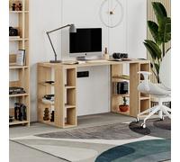 Decortie Colmar Modern Desk With Integrated 6-Shelf Bookshelf Storage Oak Width 140Cm