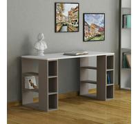 Decortie Colmar Modern Desk with Integrated 6-Shelf Bookshelf Storage Width 140cm - Mocha Grey