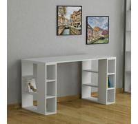 Decortie Colmar Modern Desk with Integrated 6-Shelf Bookshelf Storage Width 140cm - White