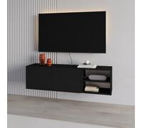 Decortie Modern Conrad TV Unit up to 50 Inch TVs 2 Soft Close Door Entertainment Centre 140cm Living Room Easy Assembly - Black