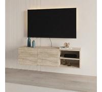 Decortie Conrad Modern Tv Unit Media Unit Entertainment Centre 140Cm With 2 Door Storage Cabinet For 50 Inch Tvs Travertine