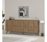 Decortie Sideboard Large 181X77.4Cm 6 Door Storage Cabinet Particleboard Dark Oak Effect, Brown