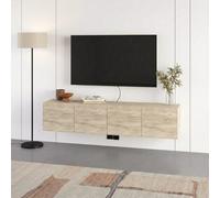 Decortie Daroca Floating Wall-Mounted Tv Unit Up To 65-Inch Tvs 180Cm(W) Soft-Close 4 Doors Tv Cabinet For Living Room, Travertine