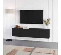 Daroca Wall Mounted TV Unit Floating Media Cabinet with 4 Doors - Black Wood
