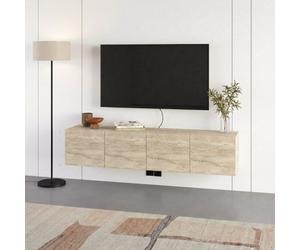 Decortie Daroca Floating Wall-Mounted Tv Unit Up To 65-Inch Tvs 180Cm(W) Soft-Close 4 Doors Tv Cabinet For Living Room, Travertine