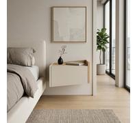 Decortie Diago Right Hand Wall Mounted Bedside Table 1 Drawer Oak Sandstone 40 X 25 X 22 Cm