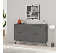 Decortie Dune Anthracite Grey Geometric 4 Door Sideboard With Metal Legs (W) 123Cm