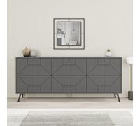 Decortie Sideboard Large 181X77.4Cm 6 Door Storage Cabinet Particleboard Anthracite Grey, Black