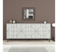 Decortie Dune Gold Marble Effect Geometric 6 Door Sideboard with Metal Legs (W) 181cm - Ancient White
