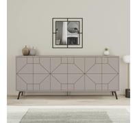 Decortie Dune Gold Marble Effect Geometric 6 Door Sideboard with Metal Legs (W) 181cm - Mocha Grey