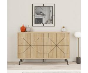 Decortie Dune Oak Geometric 4 Door Sideboard With Metal Legs (W) 123Cm