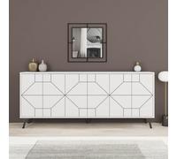 Decortie Sideboard Large 181X77.4Cm 6 Door Storage Cabinet Particleboard White, White