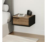 Decortie Floating Bedside Table W/drawer Modern Nightstand Wall-Mounted Space Saver Metal Handle Bedroom Black Wood, Whiskey Oak