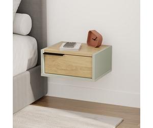 Decortie Eco Floating Bedside Table W/drawer Modern Nightstand Wall-Mounted Space Saver Metal Handle Bedroom Ash Green, Oak