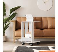 Decortie Edi Modern C-Shape Side End Table With Wheels 60Cm Multipurpose Ancient White Sofa Bed Living Room