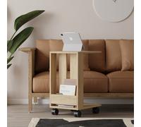 Decortie Edi Modern C-Shape Side End Table With Wheels 60Cm Multipurpose Oak Sofa Bed Living Room