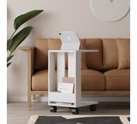 Decortie Edi Modern C-Shape Side End Table With Wheels 60Cm Multipurpose White Sofa Bed Living Room