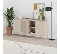 Decortie Elegant 164Cm Sideboard Cabinet With 3 Soft-Close Doors, 2 Open Shelves, Laser-Cut Pattern Door, Metal Legs, Sonoma Oak