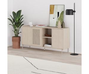 Decortie Elegant 164Cm Sideboard Cabinet With 3 Soft-Close Doors, 2 Open Shelves, Laser-Cut Pattern Door, Metal Legs, Sonoma Oak