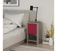 Decortie Ema Modern Bedside Table With Storage Drop-Door Cabinet Mocha Grey Burgundy 30Cm Width
