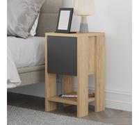 Decortie Ema Modern Bedside Table With Storage Drop-Door Cabinet Oak Anthracite Grey 30Cm Width