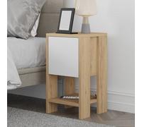 Decortie Ema Modern Bedside Table With Storage Drop-Door Cabinet Oak White 30Cm Width