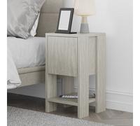 Decortie Ema Modern Bedside Table With Storage Drop-Door Cabinet Travertine 30Cm Width