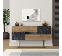 Decortie Eros Console Sideboard Display Unit Oak Effect Black Marble Effect
