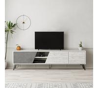 Fiona Modern TV Stand With Storage - Ancient White - Retro Grey