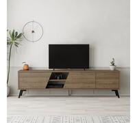 Decortie Fiona Modern Tv Unit Multimedia Cabinet With Storage Doors 75" Natural Oak 180Cm