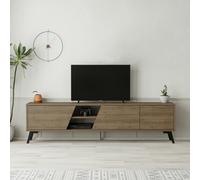 Decortie Fiona Modern TV Unit Multimedia Cabinet with Storage Doors 75" Oak White 180cm - Dark Oak Effect