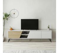 Decortie Fiona Modern TV Unit Multimedia Cabinet with Storage Doors 75" Oak White 180cm - Oak White