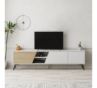 Decortie Fiona Modern Tv Unit Multimedia Cabinet With Storage Doors 75" White, Oak 180Cm