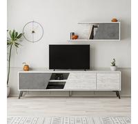 Decortie Fiona Modern Tv Unit Multimedia Centre Ancient White Retro Grey With Storage And Wall Shelf 180Cm