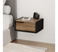 Decortie Floating Bedside Table W/drawer Modern Nightstand Wall-Mounted Space Saver Metal Handle Bedroom Black Wood, Whiskey Oak