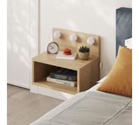 Decortie Floating Bedside Table With 3 Led Lights 30Cm Modern Wall-Mounted Open Shelf For Storage, Bedroom Space-Saver, Oak