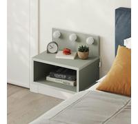 Decortie Floating Bedside Table With 3 Led Lights 30Cm Modern Wall-Mounted Open Shelf For Storage, Bedroom Space-Saver, Ash Green