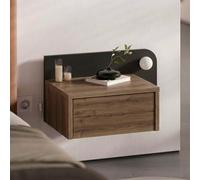 Decortie Floating Bedside Table With Drawer, Led Light In 3-Tones 33.5Cm Wall-Mount Bedroom Storage Unit, Dark Oak Effect,black