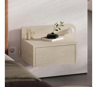 Decortie Floating Bedside Table with Drawer, LED Light in 3-Tones 33.5cm Wall-mount Bedroom Storage Unit - Sonomo Oak