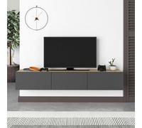 Decortie Francy Modern Wall Mounted Tv Unit 55" Multimedia Centre Oak Anthracite Grey 180Cm