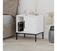 Decortie Glynn Modern Bedside Table Nightstand 45Cm Black Metal Straight Legs 1-Door White Bedroom