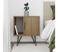 Decortie Glynn Modern Bedside Table Nightstand Metal Hairpin Legs 50Cm Storage Dark Oak Effect Bedroom