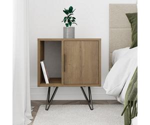 Decortie Glynn Modern Bedside Table Nightstand Metal Hairpin Legs 50Cm Storage Dark Oak Effect Bedroom